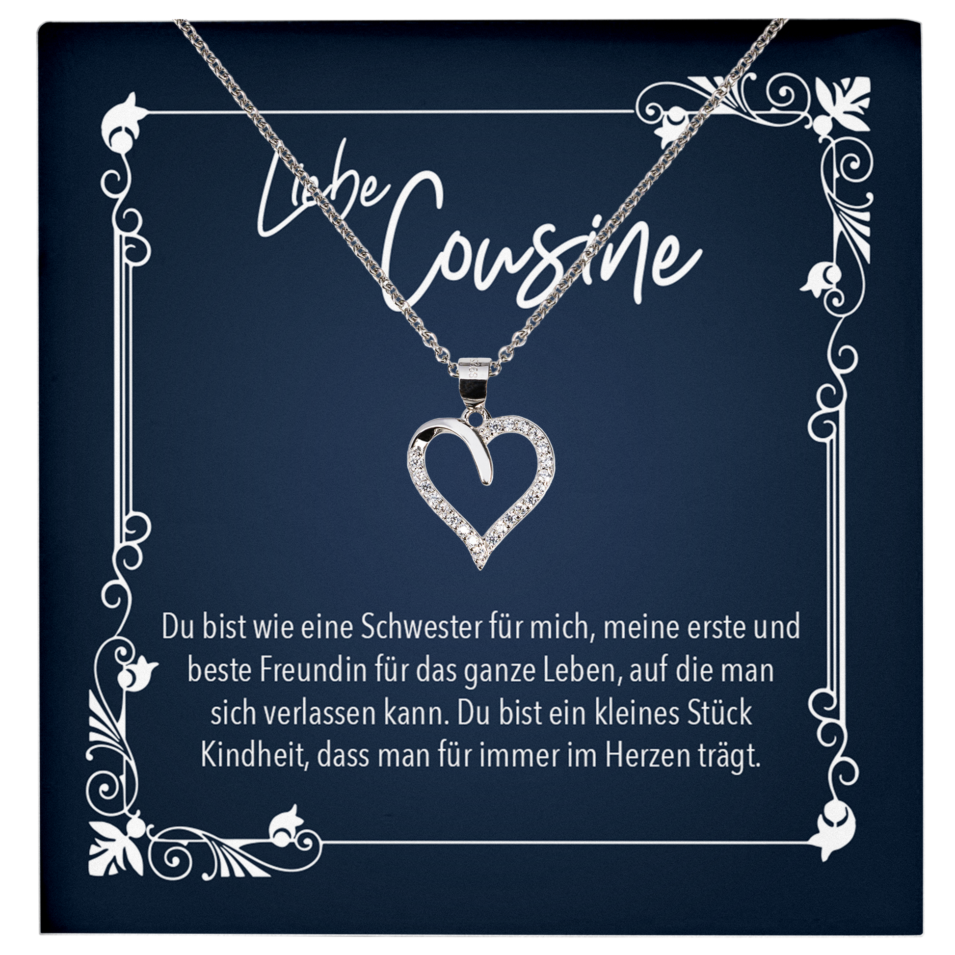 22Feels® Cousine Geschenk - Echt Silber 925/000 Schmuckset: Herz Halskette mit Botschaftskarte-Schmuck mit Botschaftskarte - Herz21-22Feels