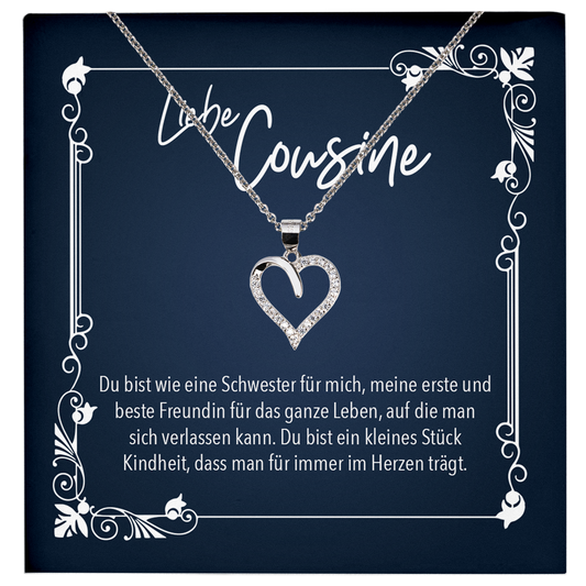 22Feels® Cousine Geschenk - Echt Silber 925/000 Schmuckset: Herz Halskette mit Botschaftskarte-Schmuck mit Botschaftskarte - Herz21-22Feels