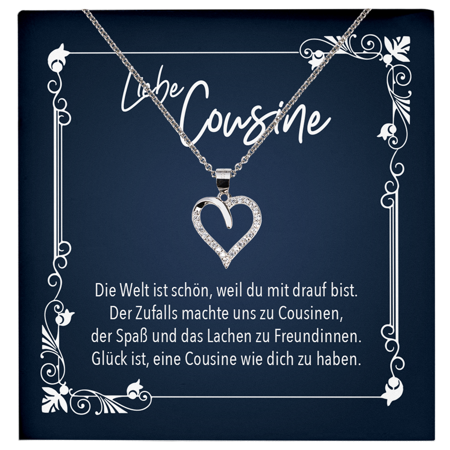 22Feels® Cousine Geschenk - Echt Silber 925/000 Schmuckset: Herz Halskette mit Botschaftskarte-Schmuck mit Botschaftskarte - Herz21-22Feels