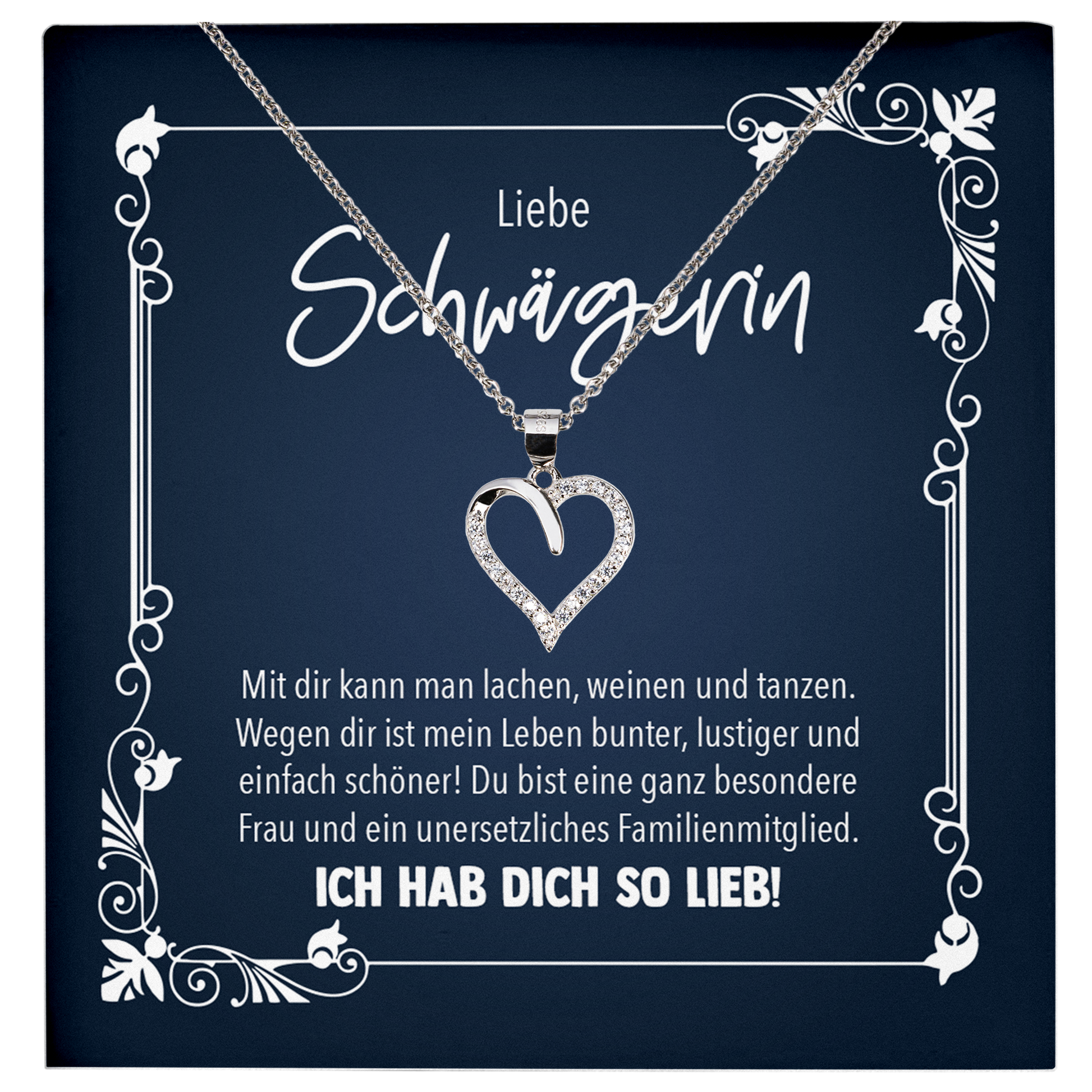22Feels® Schwägerin Geschenk - Echt Silber 925/000 Schmuckset: Herz Halskette mit Botschaftskarte-Schmuck mit Botschaftskarte - Herz21-22Feels