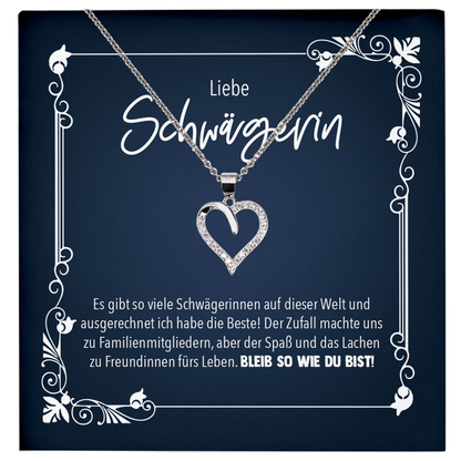 22Feels® Schwägerin Geschenk - Echt Silber 925/000 Schmuckset: Herz Halskette mit Botschaftskarte-Schmuck mit Botschaftskarte - Herz21-22Feels