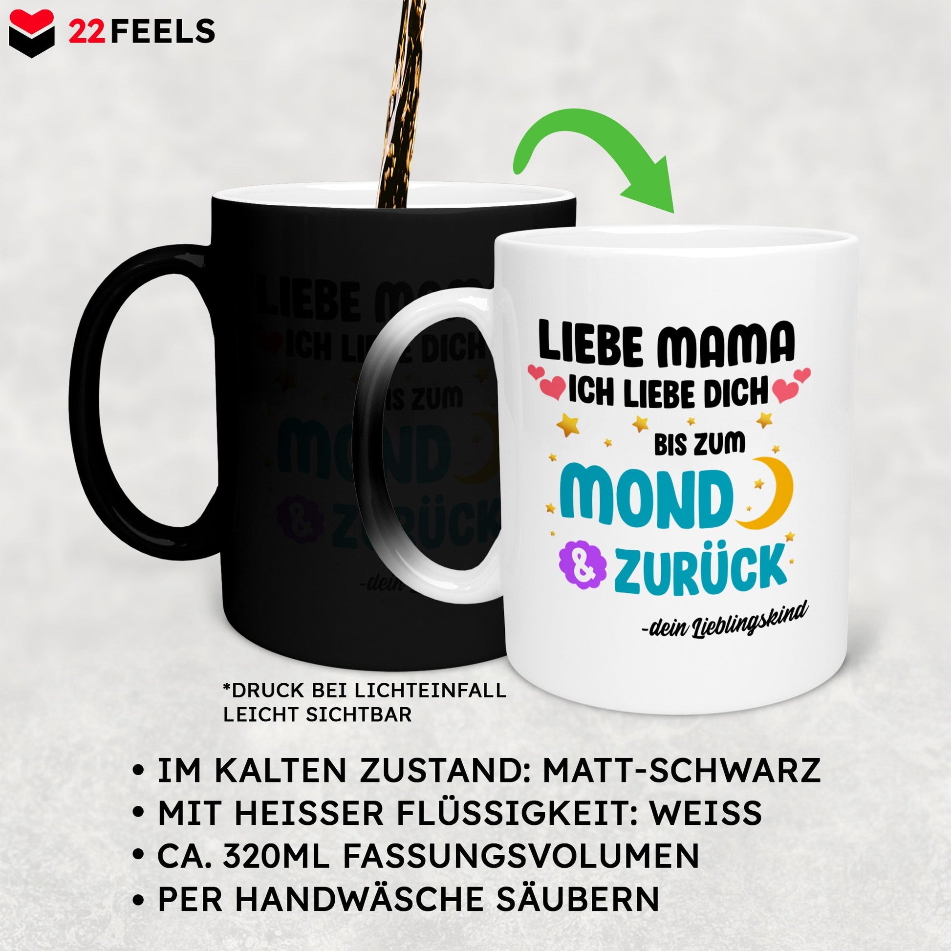22Feels® Mama Geschenk - Zaubertasse mit Spruch (Matt-Schwarz und Weiss, 320ml)-Farbwechsel Tasse Matt 320ml-22Feels