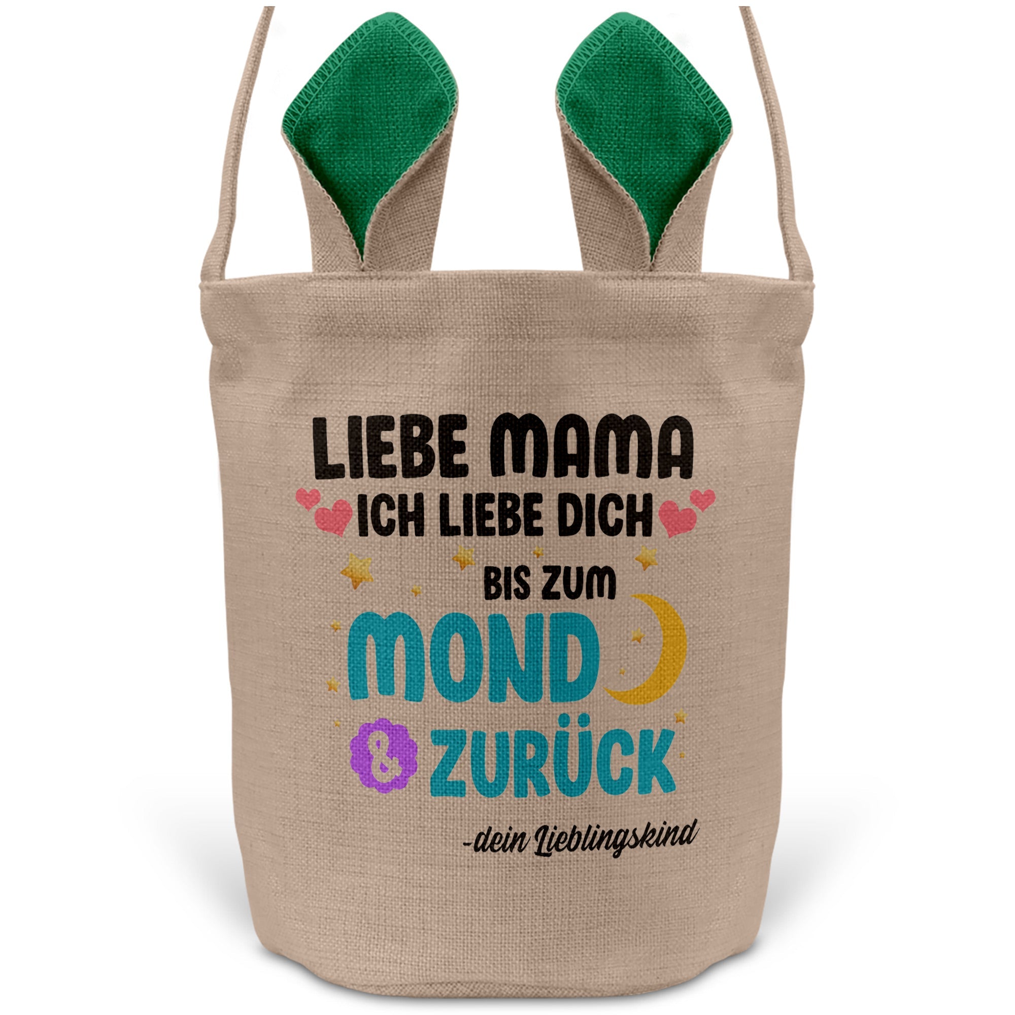 22Feels® Mama Osterkorb Mutter mit Henkel Ostergeschenk Tragetasche Ostern Deko Osternest Körbchen Hasenohren (Beige/Grün)-Ostern Tragetasche-22Feels