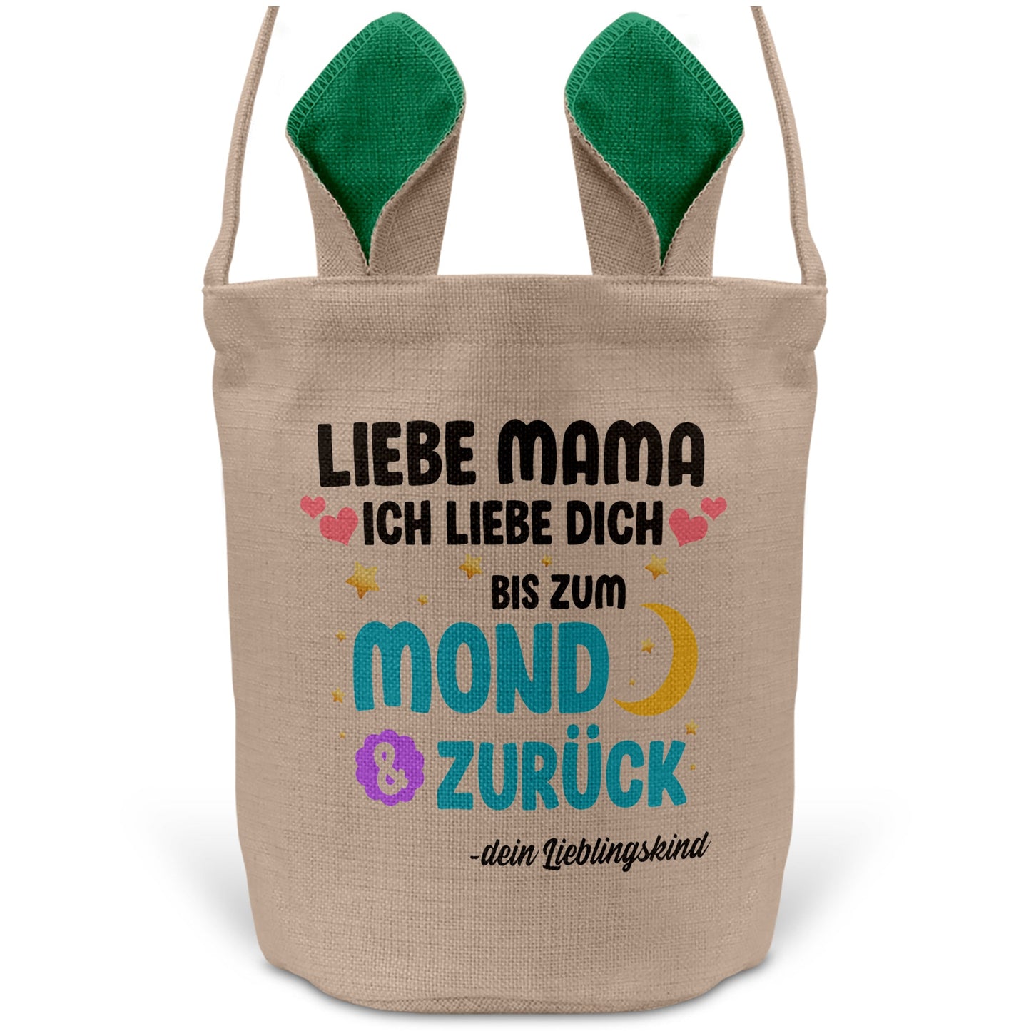 22Feels® Mama Osterkorb Mutter mit Henkel Ostergeschenk Tragetasche Ostern Deko Osternest Körbchen Hasenohren (Beige/Grün)-Ostern Tragetasche-22Feels