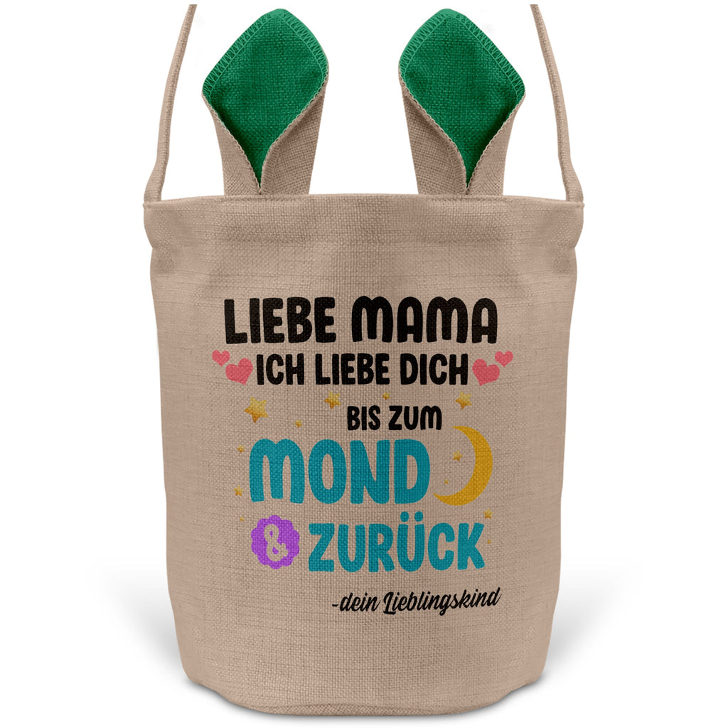 22Feels® Mama Osterkorb Mutter mit Henkel Ostergeschenk Tragetasche Ostern Deko Osternest Körbchen Hasenohren (Beige/Grün)-Ostern Tragetasche-22Feels