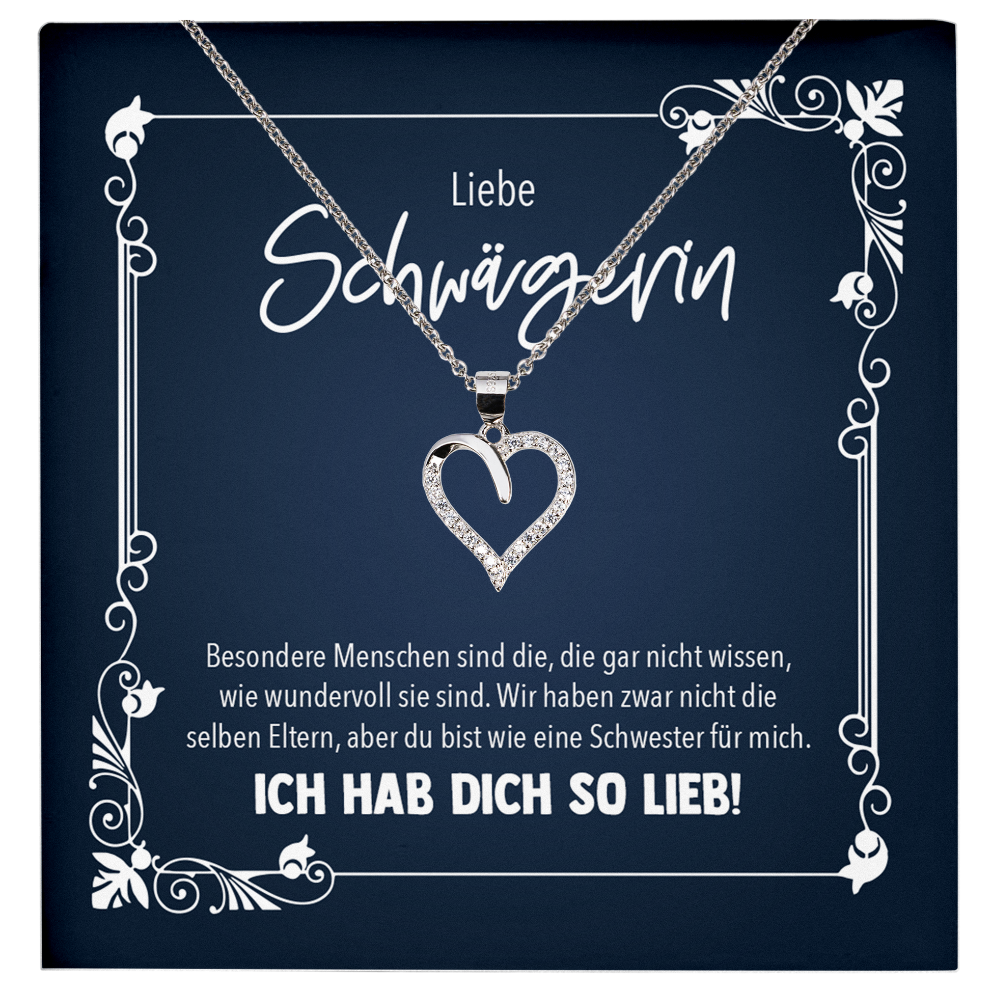 22Feels® Schwägerin Geschenk - Echt Silber 925/000 Schmuckset: Herz Halskette mit Botschaftskarte-Schmuck mit Botschaftskarte - Herz21-22Feels