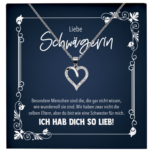22Feels® Schwägerin Geschenk - Echt Silber 925/000 Schmuckset: Herz Halskette mit Botschaftskarte-Schmuck mit Botschaftskarte - Herz21-22Feels