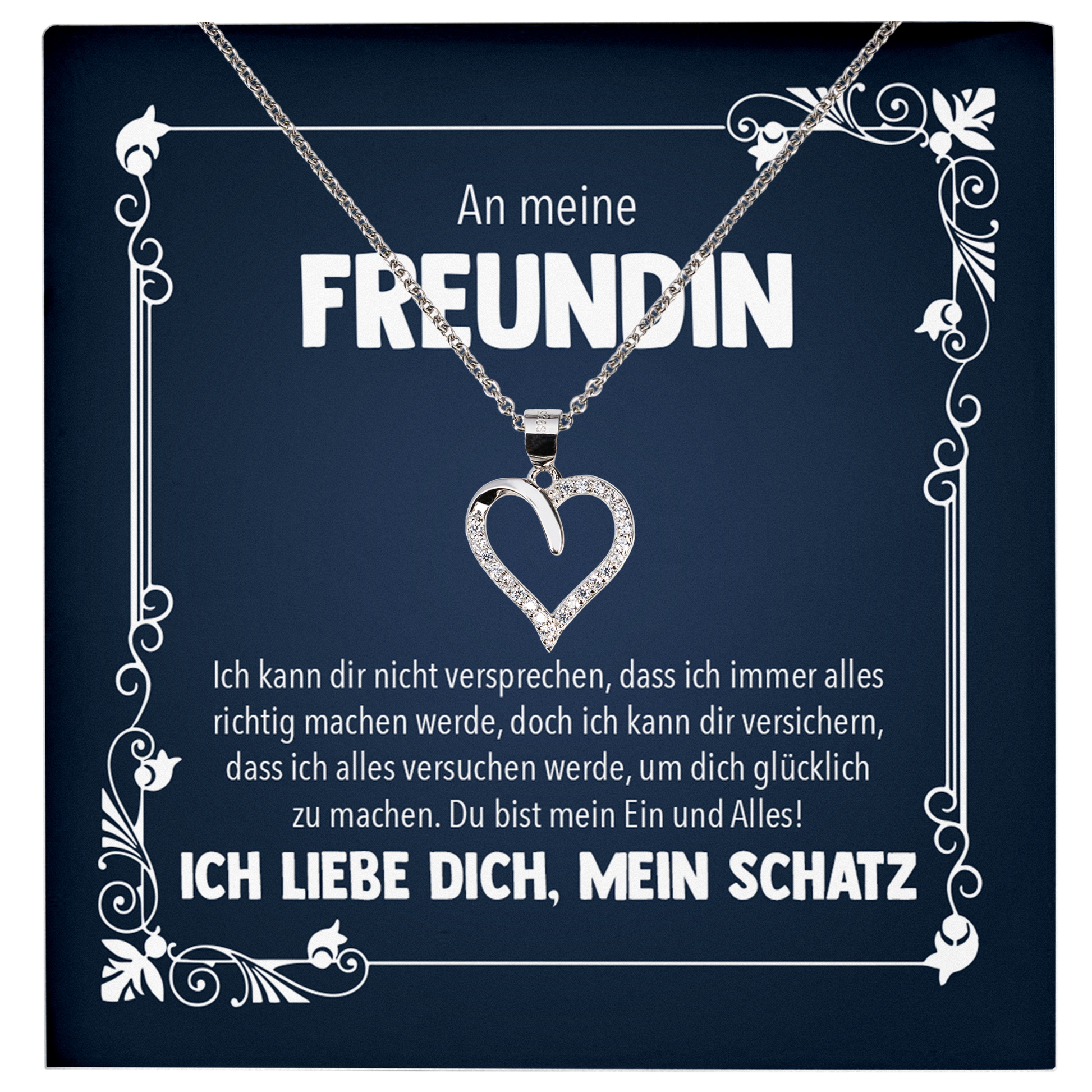22Feels® Jahrestag, Valentinstag und co. Geschenk für Freundin - Echt Silber 925/000 Schmuckset: Herz Halskette mit Botschaftskarte-Schmuck mit Botschaftskarte - Herz21-22Feels
