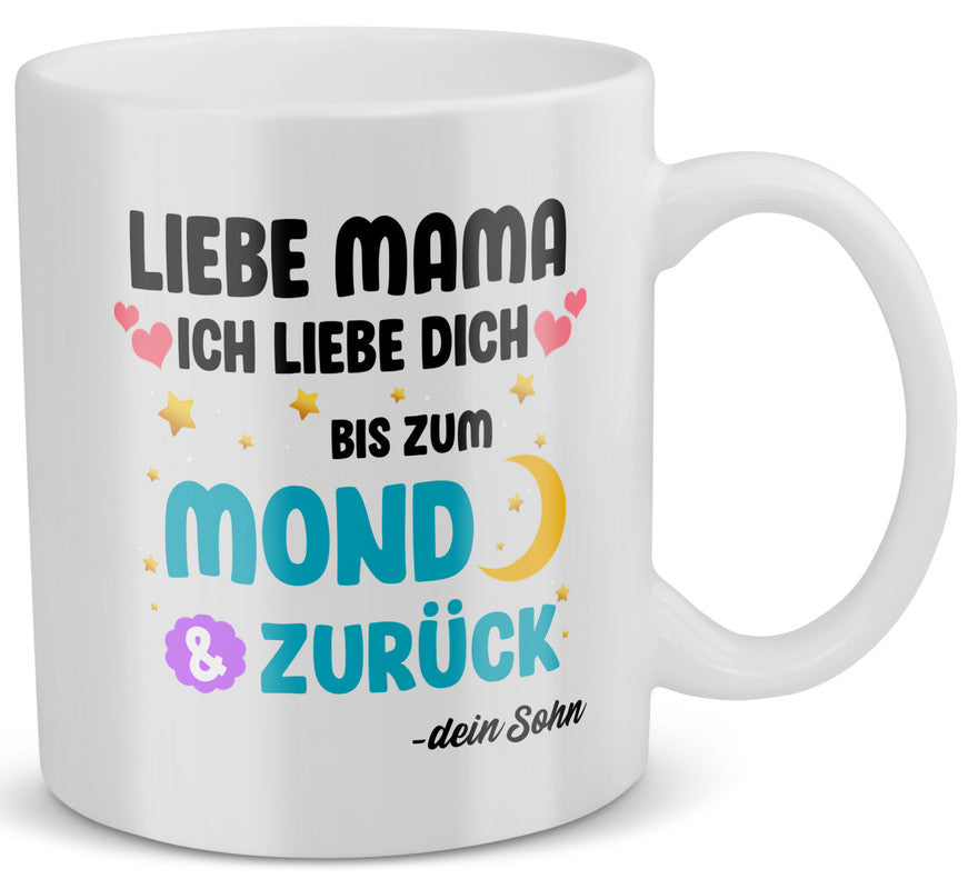 22Feels® Geschenk für Mama von Sohn - Tasse mit Spruch: Ich Liebe Dich Bis Zum Mond (Weiss, 320ml)-Weisse Tasse 320ml-22Feels