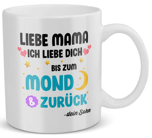 22Feels® Geschenk für Mama von Sohn - Tasse mit Spruch: Ich Liebe Dich Bis Zum Mond (Weiss, 320ml)-Weisse Tasse 320ml-22Feels