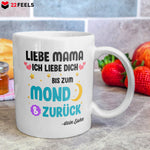 22Feels® Geschenk für Mama von Sohn - Tasse mit Spruch: Ich Liebe Dich Bis Zum Mond (Weiss, 320ml)-Weisse Tasse 320ml-22Feels