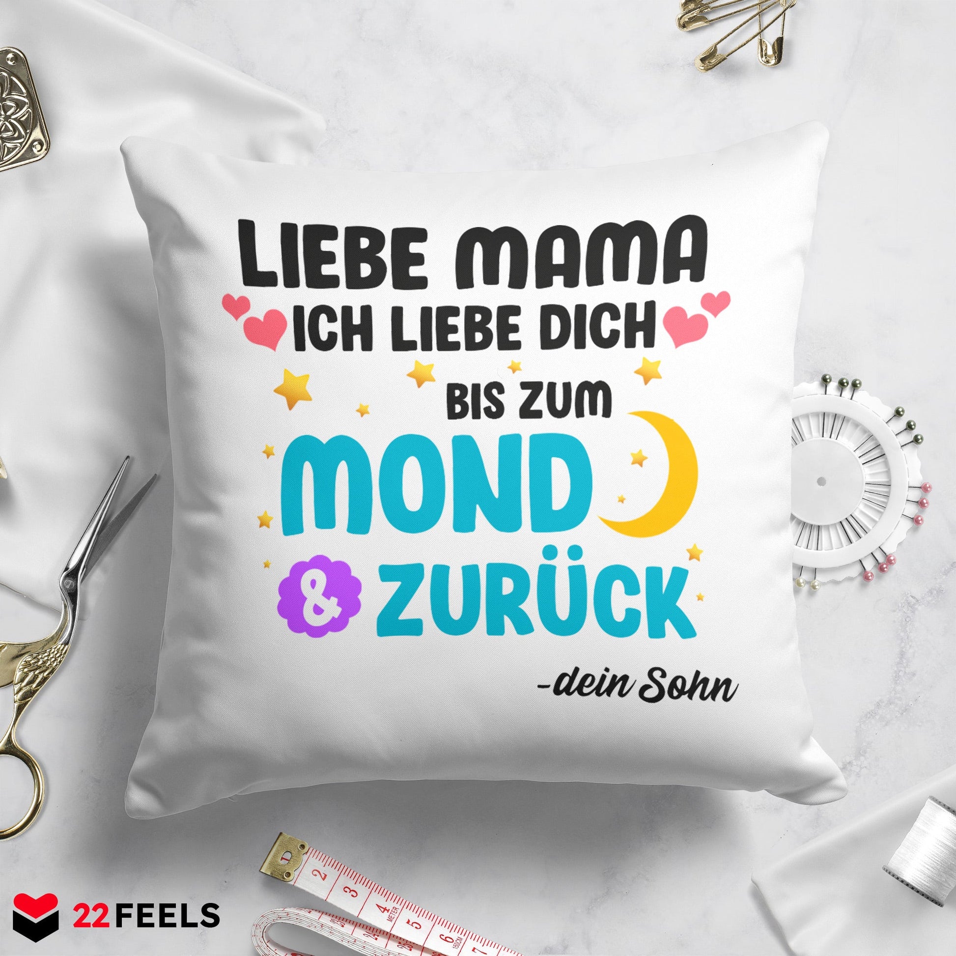 22Feels® Mama Geschenk vom Sohn - Kissen mit Spruch (Weiss 40x40cm)-Kissen Weiss 40x40-22Feels