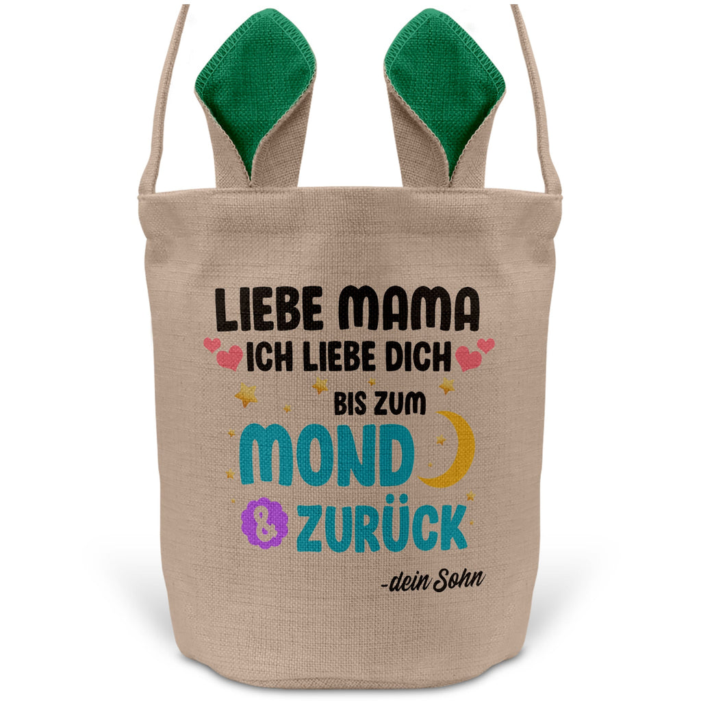 22Feels® Mama Osterkorb von Sohn Mutter mit Henkel Ostergeschenk Tragetasche Ostern Deko Osternest Körbchen Hasenohren (Beige/Grün)-Ostern Tragetasche-22Feels