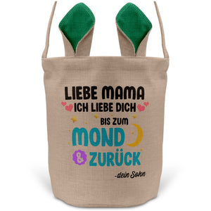 22Feels® Mama Osterkorb von Sohn Mutter mit Henkel Ostergeschenk Tragetasche Ostern Deko Osternest Körbchen Hasenohren (Beige/Grün)-Ostern Tragetasche-22Feels