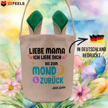 22Feels® Mama Osterkorb von Sohn Mutter mit Henkel Ostergeschenk Tragetasche Ostern Deko Osternest Körbchen Hasenohren (Beige/Grün)-Ostern Tragetasche-22Feels