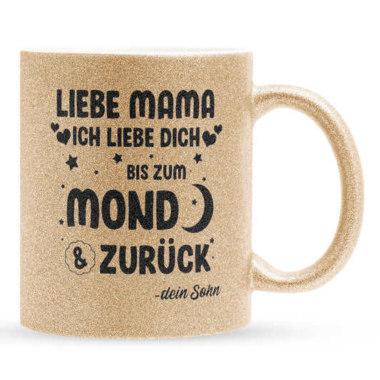 22Feels® Mama Geschenk von Sohn - Glitzertasse mit Spruch (Gold, 320ml)-Glitzertasse Gold 320ml-22Feels