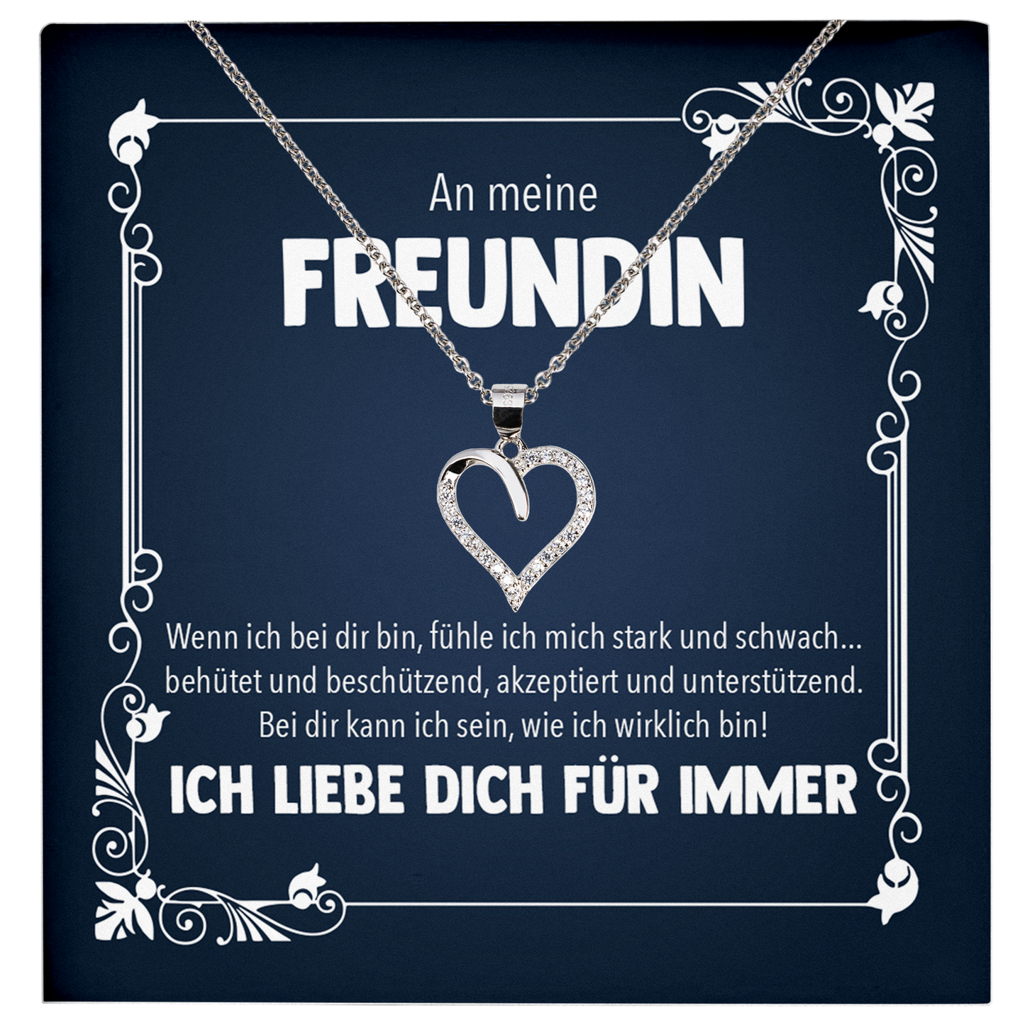 22Feels® Freundin Geschenk zu Jahrestag, Valentinstag und co. - Echt Silber 925/000 Schmuckset: Herz Halskette mit Botschaftskarte-Schmuck mit Botschaftskarte - Herz21-22Feels