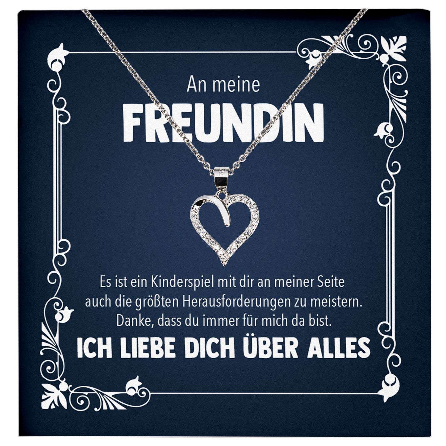 22Feels® Freundin Geschenk zu Jahrestag, Valentinstag und co. - Echt Silber 925/000 Schmuckset: Herz Halskette mit Botschaftskarte-Schmuck mit Botschaftskarte - Herz21-22Feels