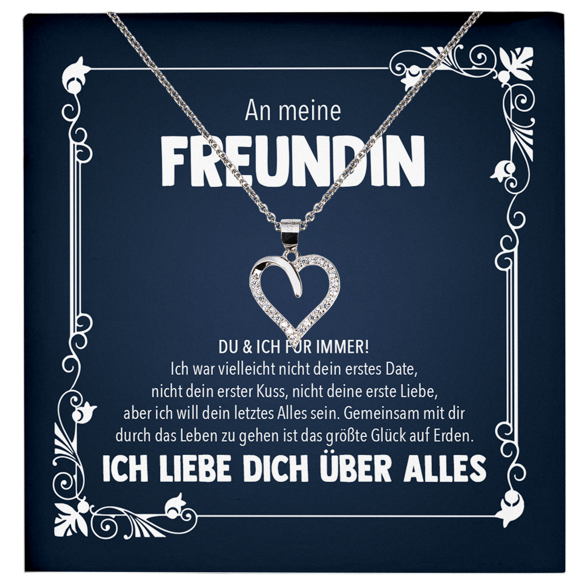 22Feels® Freundin Geschenk zu Jahrestag, Valentinstag und co. - Echt Silber 925/000 Schmuckset: Herz Halskette mit Botschaftskarte-Schmuck mit Botschaftskarte - Herz21-22Feels