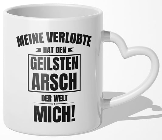 22Feels® Verlobter Geschenk - Tasse mit Spruch: Geilster A*sch (Herzhenkel, Weiss, 320ml)-Tasse Weiss Herzhenkel 320ml-22Feels