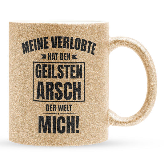 22Feels® Verlobter Geschenk - Glitzertasse mit Spruch (Gold, 320ml)-Glitzertasse Gold 320ml-22Feels