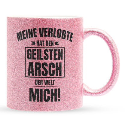 22Feels® Verlobter Geschenk - Glitzertasse mit Spruch (Pink, 320ml)-Glitzertasse Pink 320ml-22Feels
