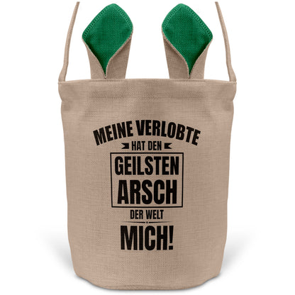 22Feels® Verlobter Männer Osterkorb mit Henkel Ostergeschenk Tragetasche Ostern Deko Osternest Körbchen Hasenohren (Beige/Grün)-Ostern Tragetasche-22Feels
