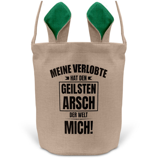 22Feels® Verlobter Männer Osterkorb mit Henkel Ostergeschenk Tragetasche Ostern Deko Osternest Körbchen Hasenohren (Beige/Grün)-Ostern Tragetasche-22Feels