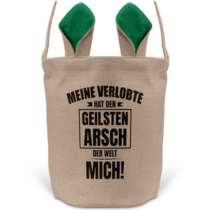 22Feels® Verlobter Männer Osterkorb mit Henkel Ostergeschenk Tragetasche Ostern Deko Osternest Körbchen Hasenohren (Beige/Grün)-Ostern Tragetasche-22Feels