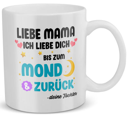 22Feels® Geschenk für Mama von Tochter - Tasse mit Spruch: Ich Liebe Dich Bis Zum Mond (Weiss, 320ml)-Weisse Tasse 320ml-22Feels
