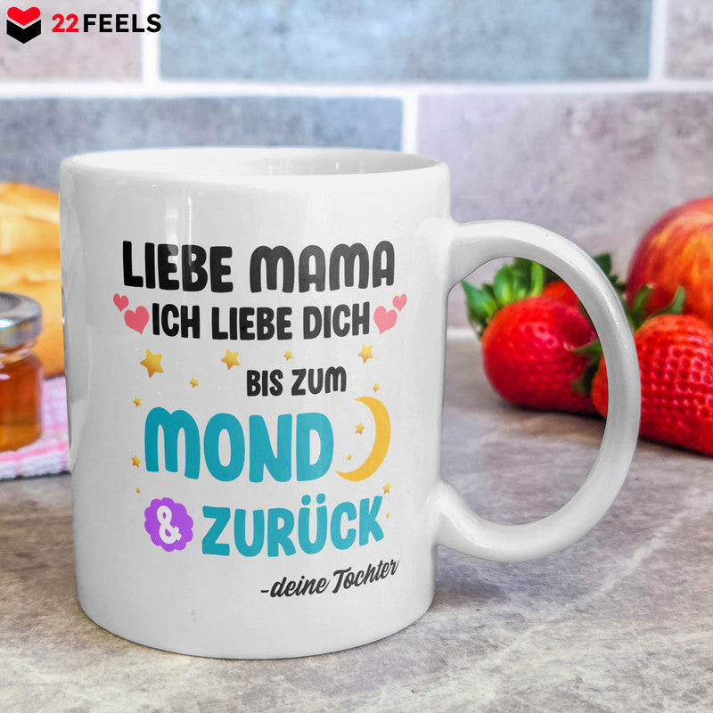 22Feels® Geschenk für Mama von Tochter - Tasse mit Spruch: Ich Liebe Dich Bis Zum Mond (Weiss, 320ml)-Weisse Tasse 320ml-22Feels
