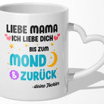 22Feels® Mama Geschenk von Tochter - Tasse mit Spruch: Ich Liebe Dich Bis Zum Mond (Herzhenkel, Weiss, 320ml)-Tasse Weiss Herzhenkel 320ml-22Feels