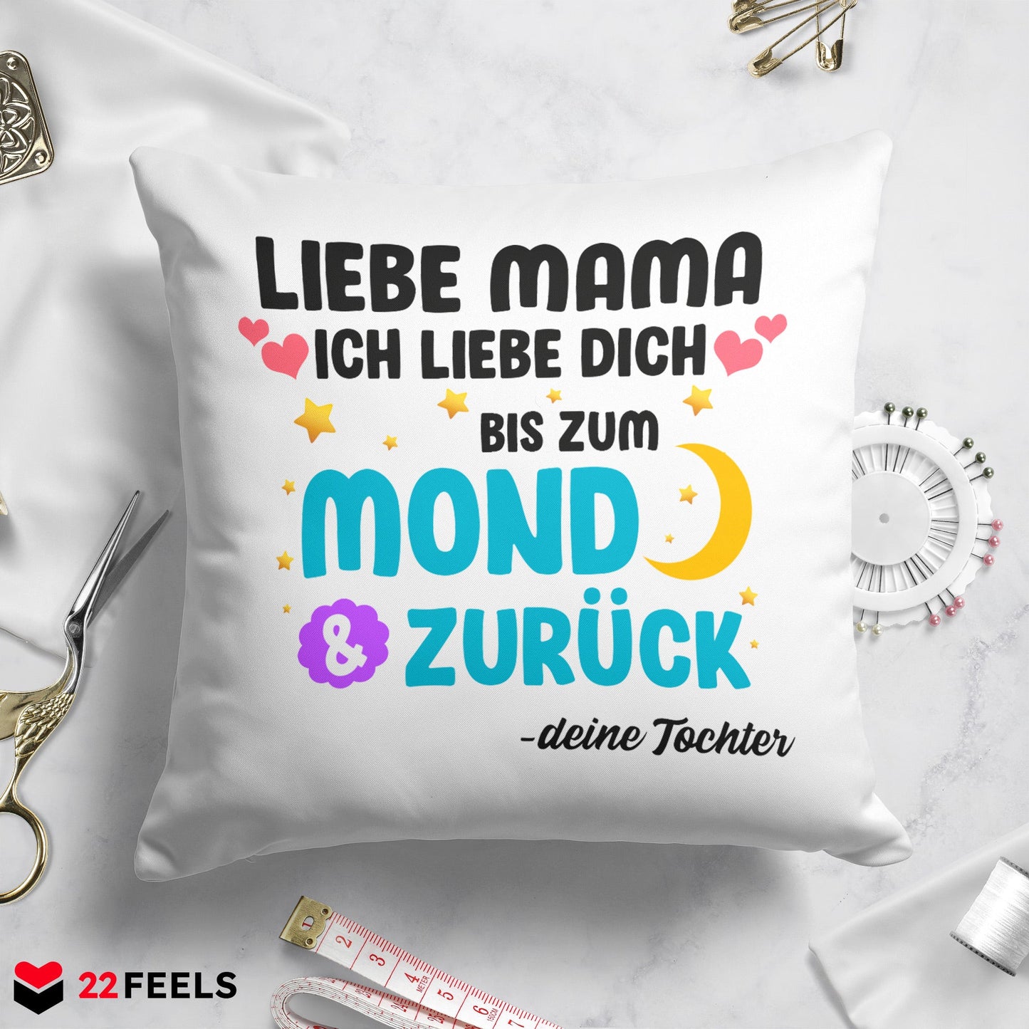 22Feels® Mama Geschenk von der Tochter - Kissen mit Spruch (Weiss 40x40cm)-Kissen Weiss 40x40-22Feels