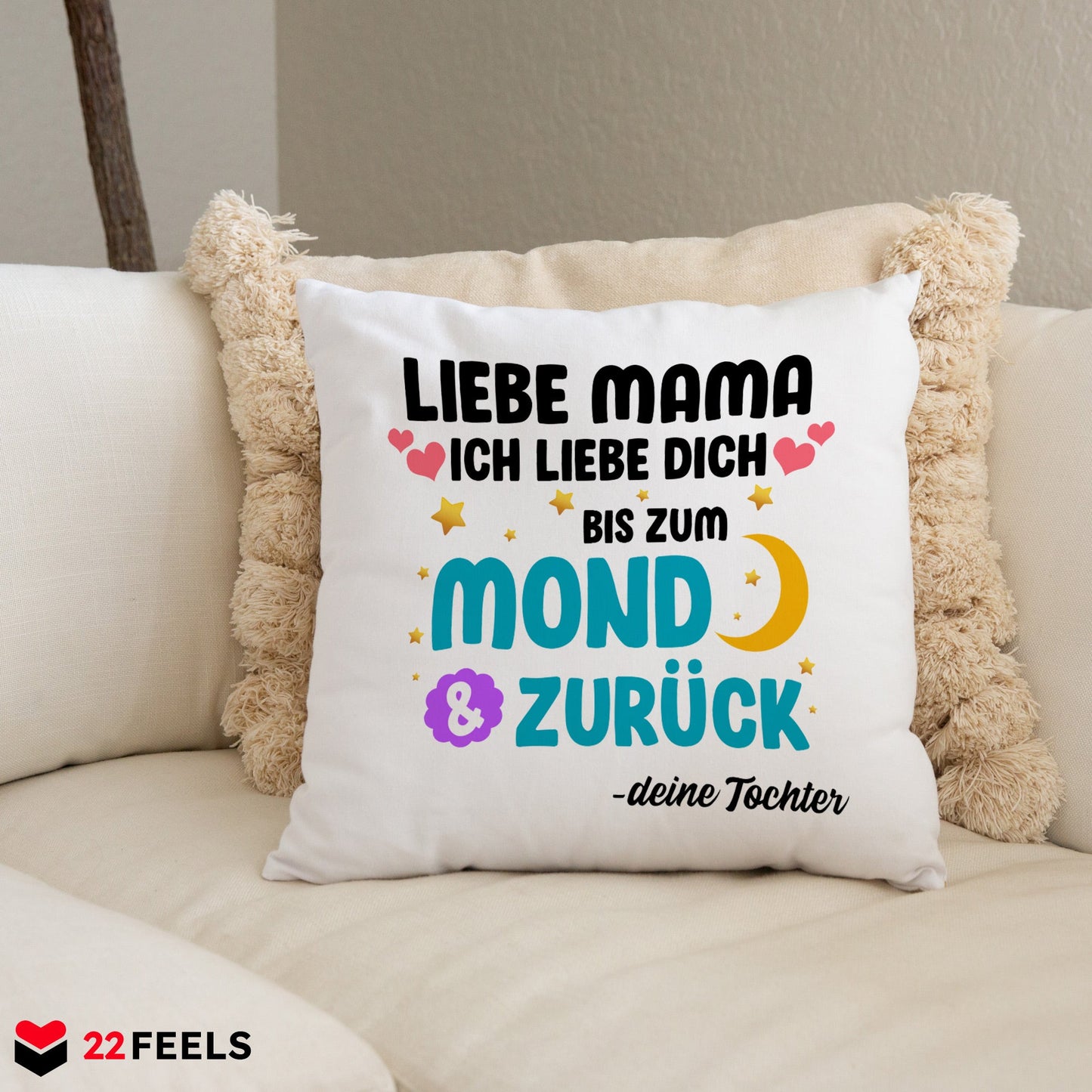 22Feels® Mama Geschenk von der Tochter - Kissen mit Spruch (Weiss 40x40cm)-Kissen Weiss 40x40-22Feels