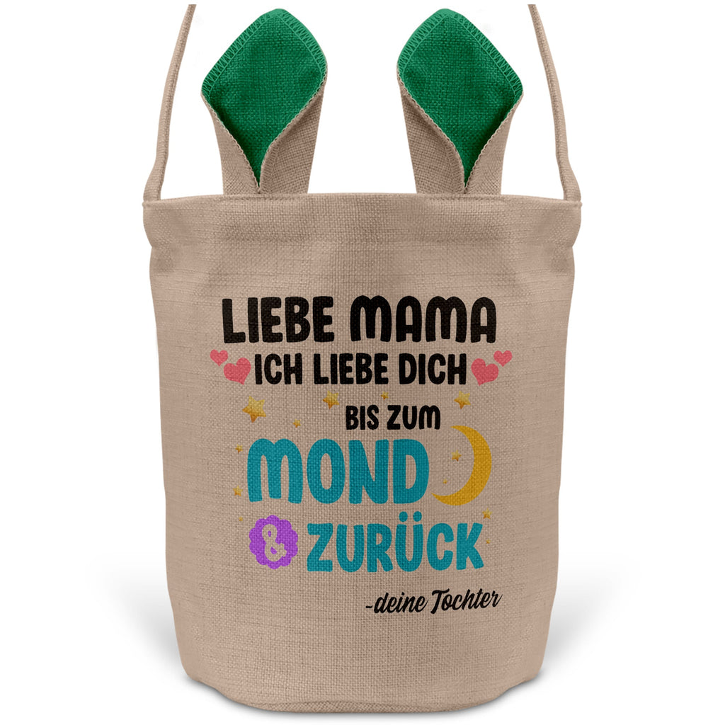 22Feels® Mama Osterkorb von Tochter Mutter mit Henkel Ostergeschenk Tragetasche Ostern Deko Osternest Körbchen Hasenohren (Beige/Grün)-Ostern Tragetasche-22Feels