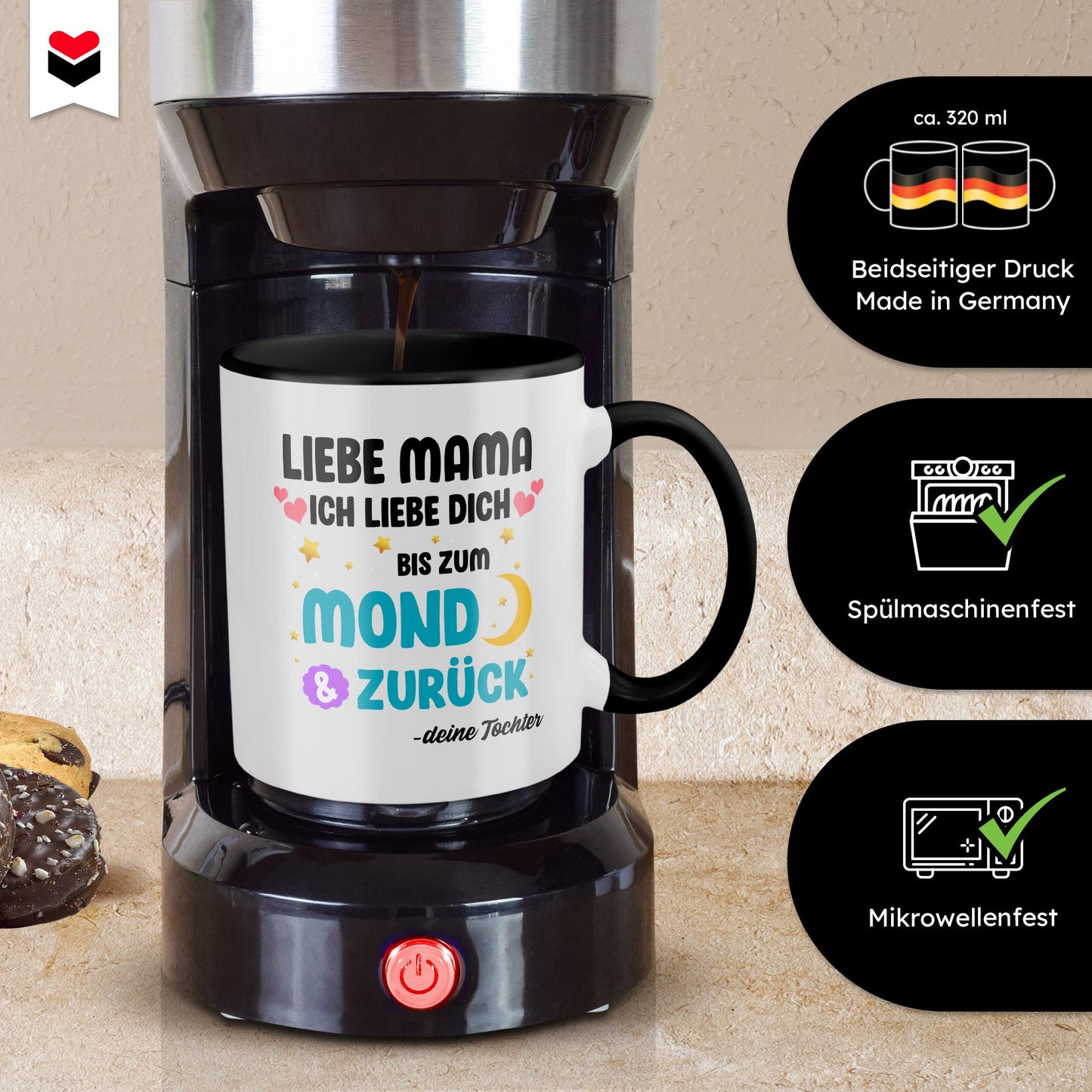 22Feels® Mama Geschenk von Tochter - Tasse mit Spruch (Weiss-Schwarz, 320ml)-TwoTone Tasse Weiss-Schwarz 320ml-22Feels