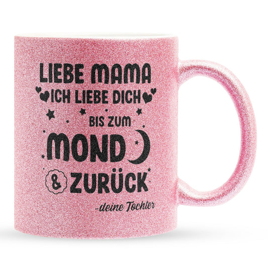 22Feels® Mama Geschenk von Tochter - Glitzertasse mit Spruch (Pink, 320ml)-Glitzertasse Pink 320ml-22Feels