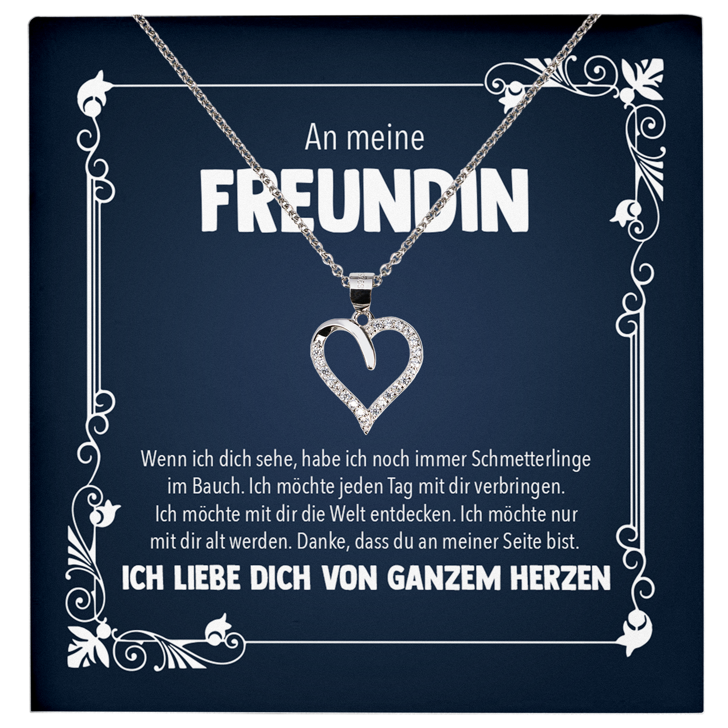 22Feels® Freundin Geschenk zu Jahrestag, Valentinstag und co. - Echt Silber 925/000 Schmuckset: Herz Halskette mit Botschaftskarte-Schmuck mit Botschaftskarte - Herz21-22Feels