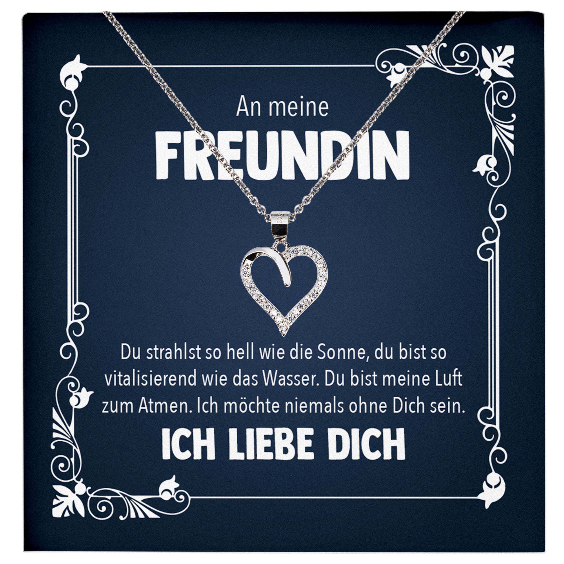 22Feels® Jahrestag, Valentinstag und co. Geschenk für Freundin - Echt Silber 925/000 Schmuckset: Herz Halskette mit Botschaftskarte-Schmuck mit Botschaftskarte - Herz21-22Feels
