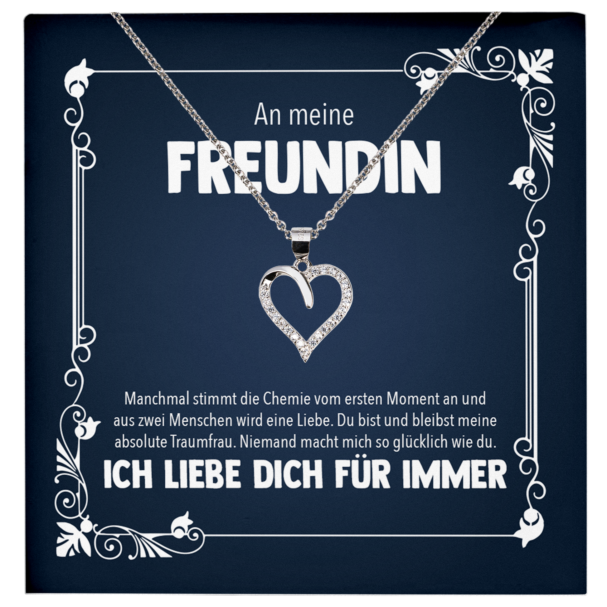 22Feels® Jahrestag, Valentinstag und co. Geschenk für Freundin - Echt Silber 925/000 Schmuckset: Herz Halskette mit Botschaftskarte-Schmuck mit Botschaftskarte - Herz21-22Feels