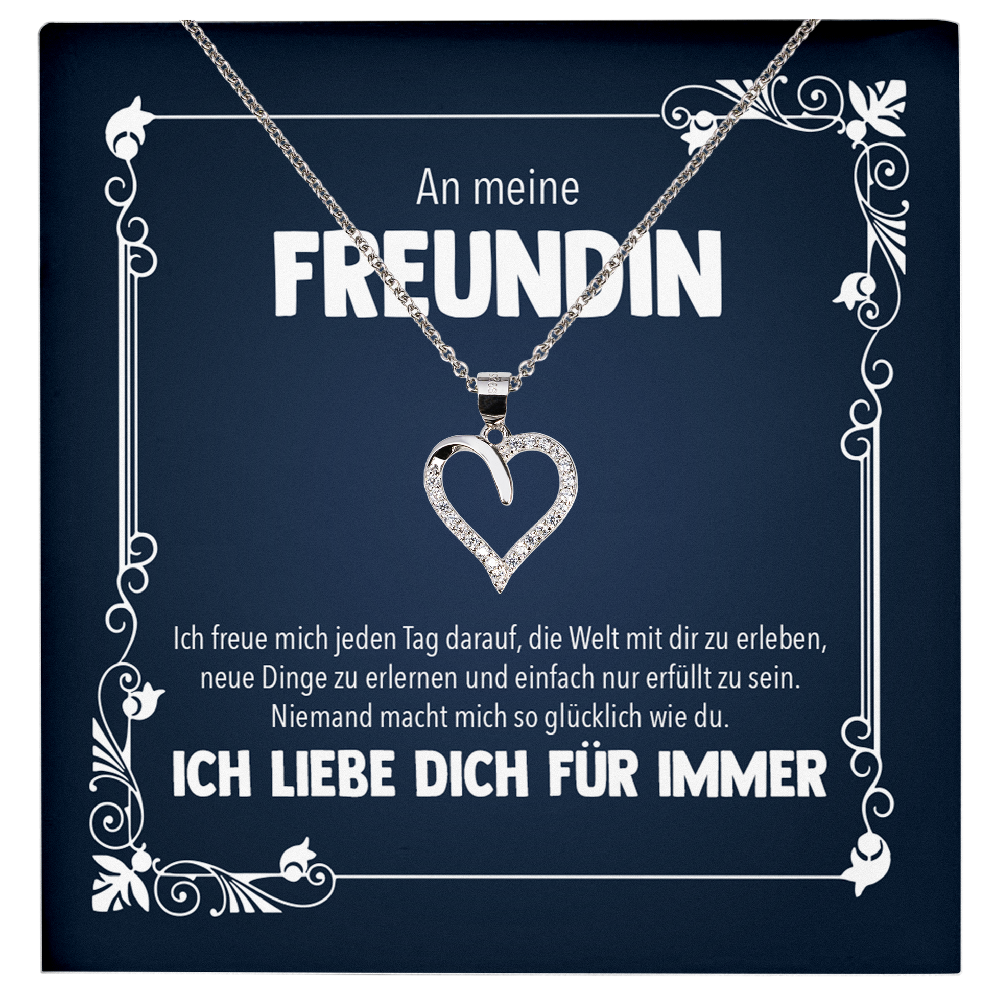 22Feels® Jahrestag, Valentinstag und co. Geschenk für Freundin - Echt Silber 925/000 Schmuckset: Herz Halskette mit Botschaftskarte-Schmuck mit Botschaftskarte - Herz21-22Feels