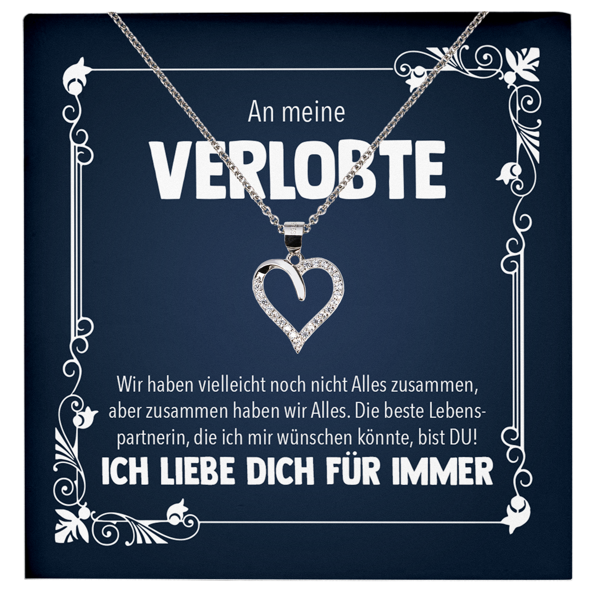 22Feels® Frisch Verlobte Geschenk - Echt Silber 925/000 Schmuckset: Herz Halskette mit Botschaftskarte-Schmuck mit Botschaftskarte - Herz21-22Feels