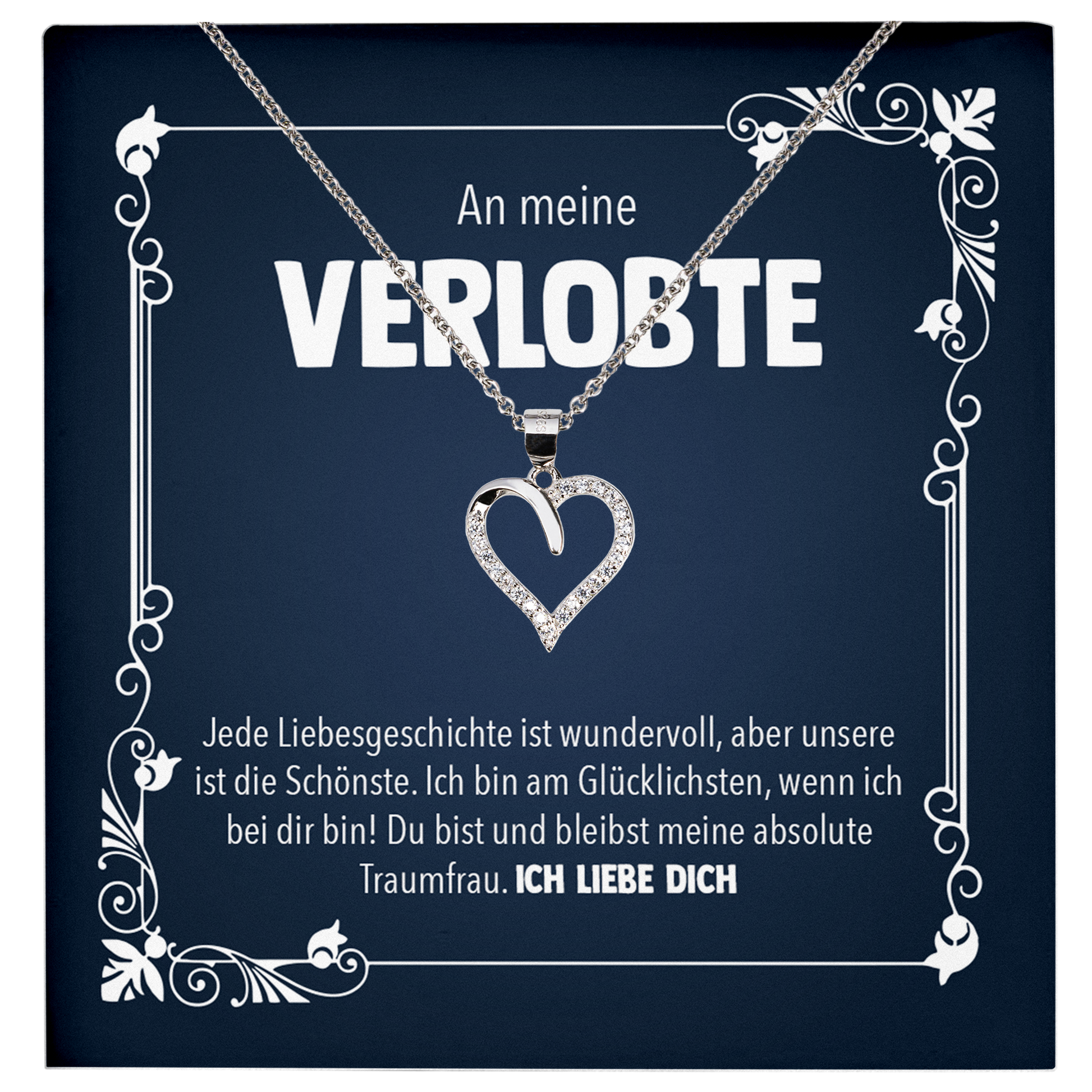 22Feels® Frisch Verlobte Geschenk - Echt Silber 925/000 Schmuckset: Herz Halskette mit Botschaftskarte-Schmuck mit Botschaftskarte - Herz21-22Feels