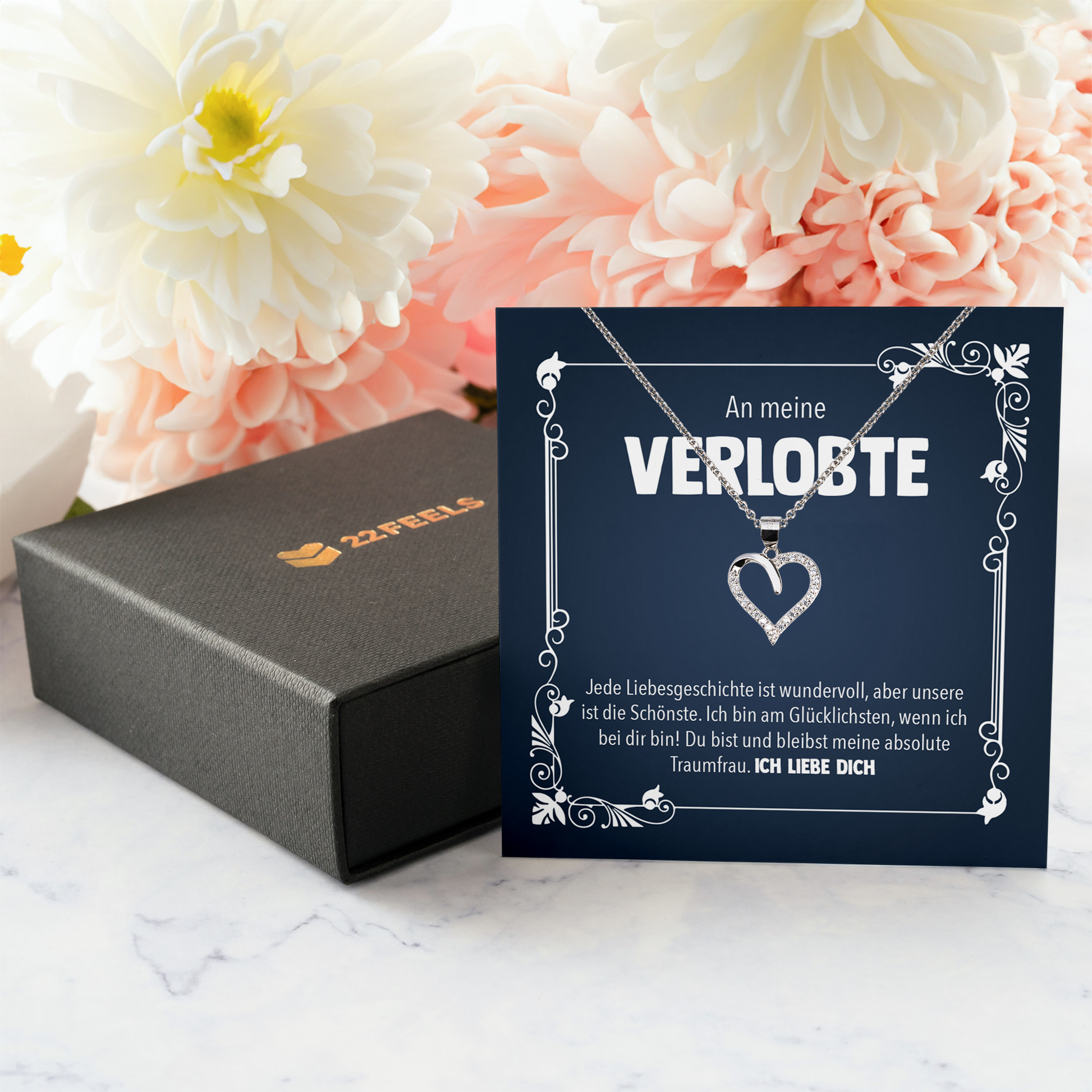 22Feels® Frisch Verlobte Geschenk - Echt Silber 925/000 Schmuckset: Herz Halskette mit Botschaftskarte-Schmuck mit Botschaftskarte - Herz21-22Feels