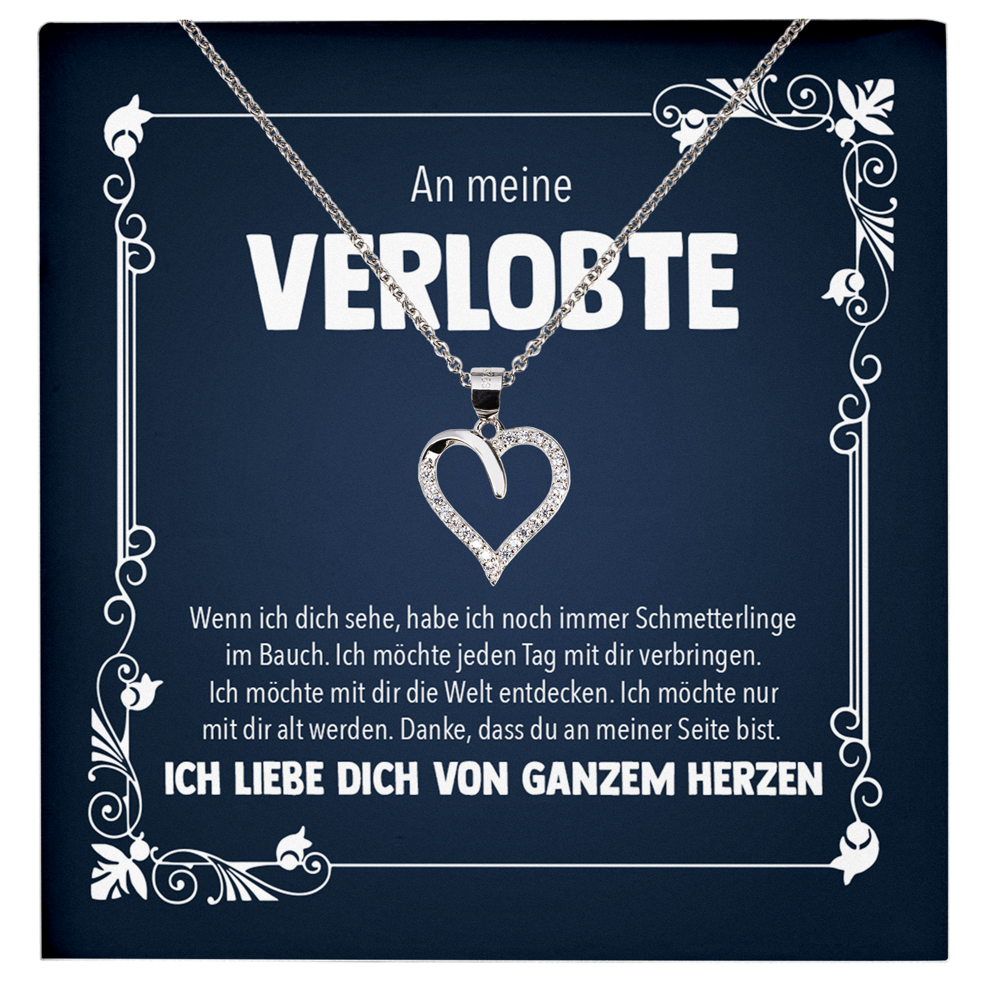 22Feels® Frisch Verlobte Geschenk - Echt Silber 925/000 Schmuckset: Herz Halskette mit Botschaftskarte-Schmuck mit Botschaftskarte - Herz21-22Feels