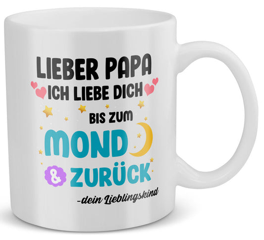 22Feels® Geschenk für Papas - Tasse mit Spruch: Ich Liebe Dich Bis Zum Mond (Weiss, 320ml)-Weisse Tasse 320ml-22Feels