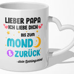 22Feels® Geschenk für Papas - Tasse mit Spruch: Ich Liebe Dich Bis Zum Mond (Herzhenkel, Weiss, 320ml)-Tasse Weiss Herzhenkel 320ml-22Feels