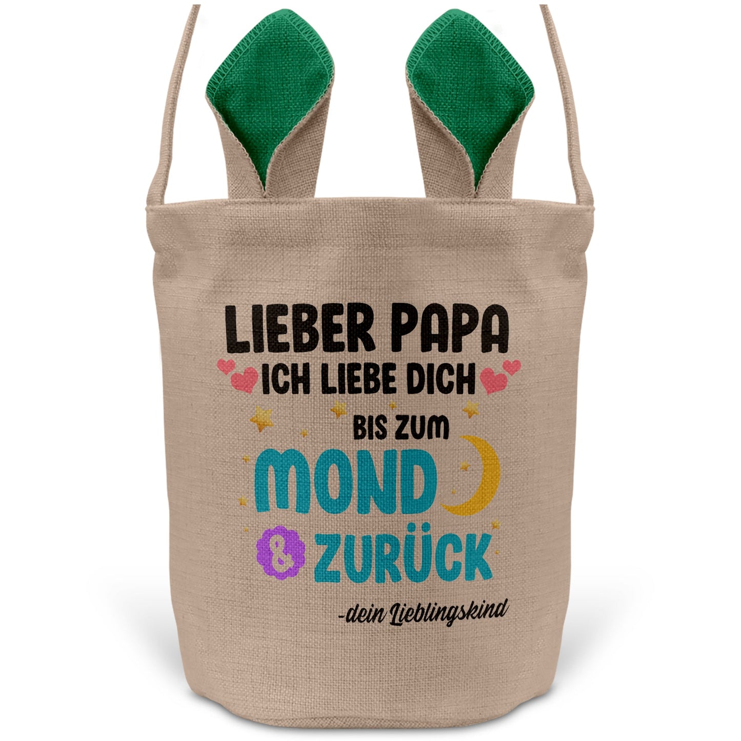 22Feels® Papa Osterkorb Vater mit Henkel Ostergeschenk Tragetasche Ostern Deko Osternest Körbchen Hasenohren (Beige/Grün)-Ostern Tragetasche-22Feels