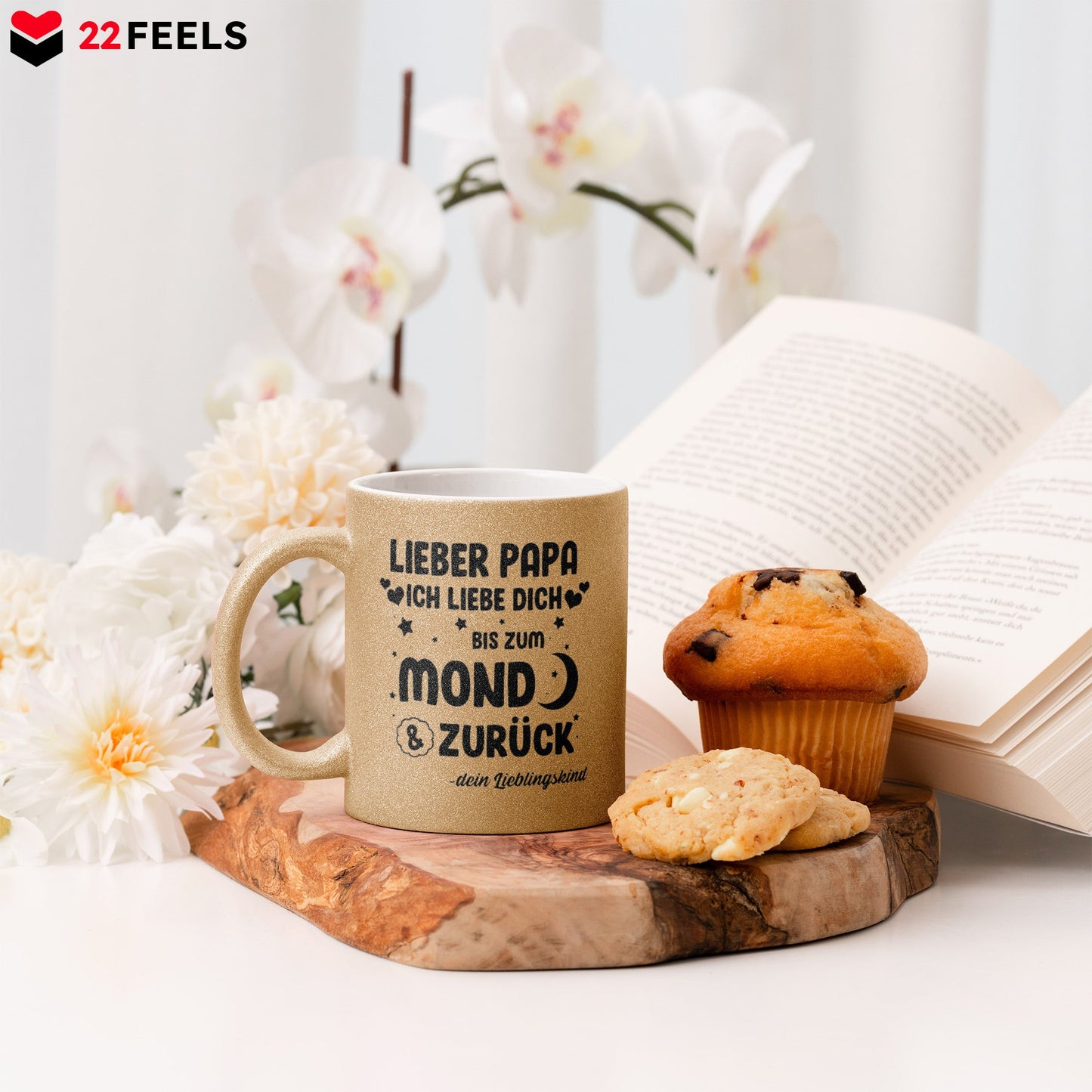 22Feels® Papa Geschenk - Glitzertasse mit Spruch (Gold, 320ml)-Glitzertasse Gold 320ml-22Feels