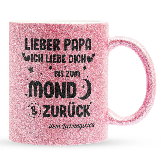 22Feels® Papa Geschenk - Glitzertasse mit Spruch (Pink, 320ml)-Glitzertasse Pink 320ml-22Feels